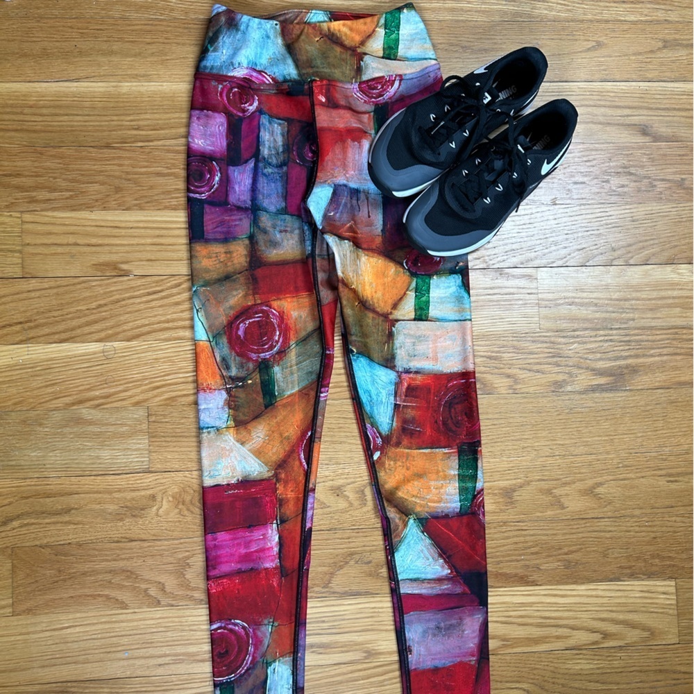 Bright Colorful Leggings Abstract Print Running Tights Workout Bottoms Medium